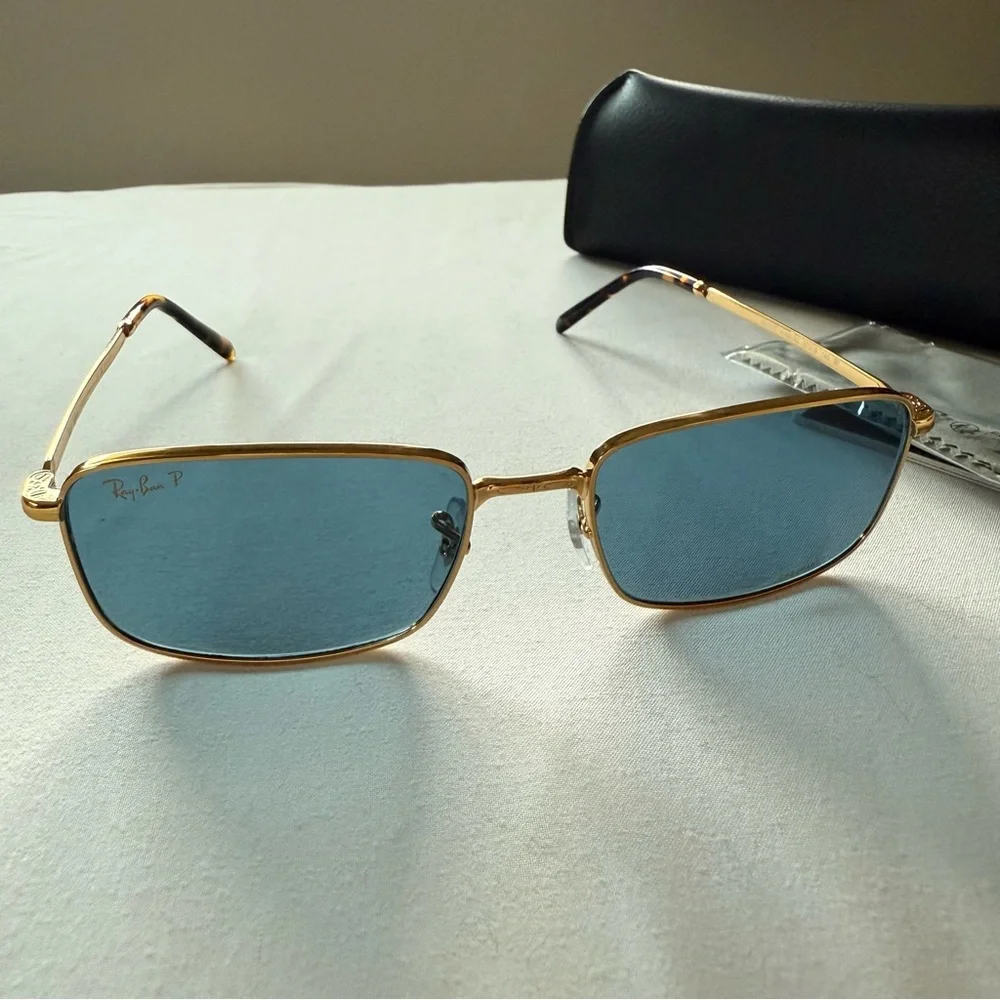 NEW RB3717 Ray-Ban Gold Frame Sunglasses with Blue Lenses - Picture 11 of 11